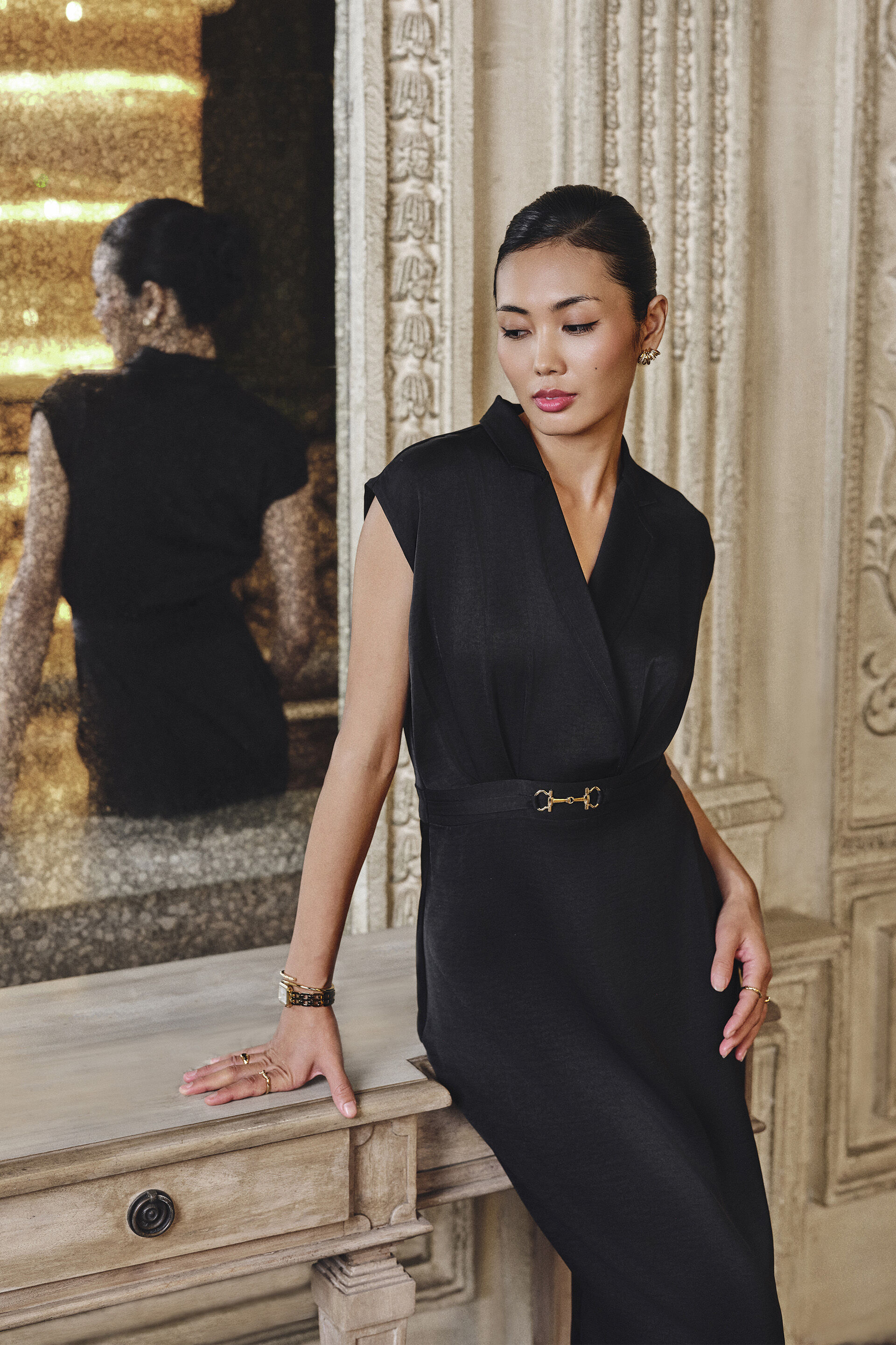 Aymmetric Embroidered Bandeau Dress in Black, Black, image 5